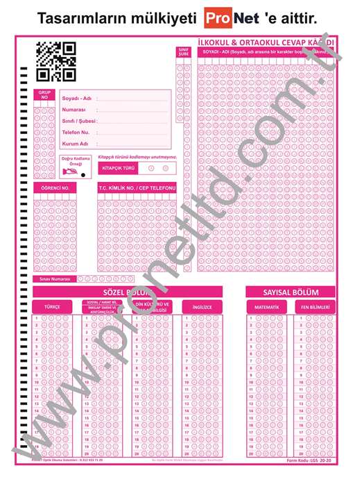 LGS OPTİK FORMU  (Sözel - Sayısal )