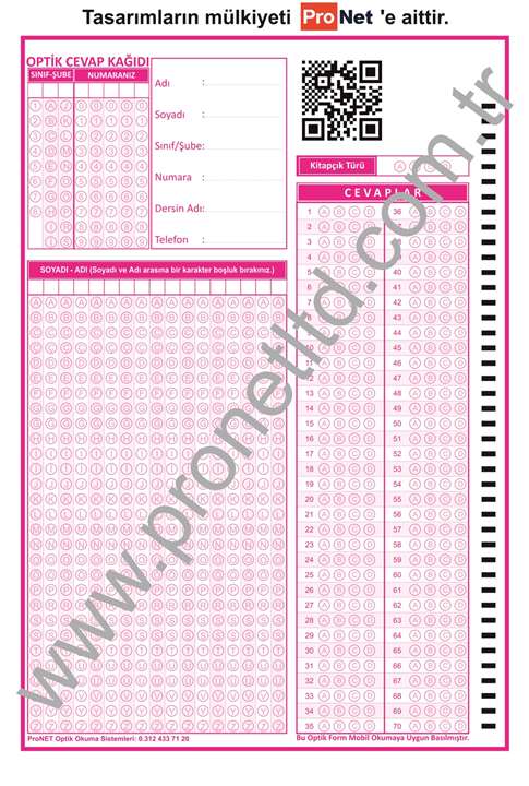 Tarama Optik Formu (70 Soruluk) (İlkokul - Ortaokul )