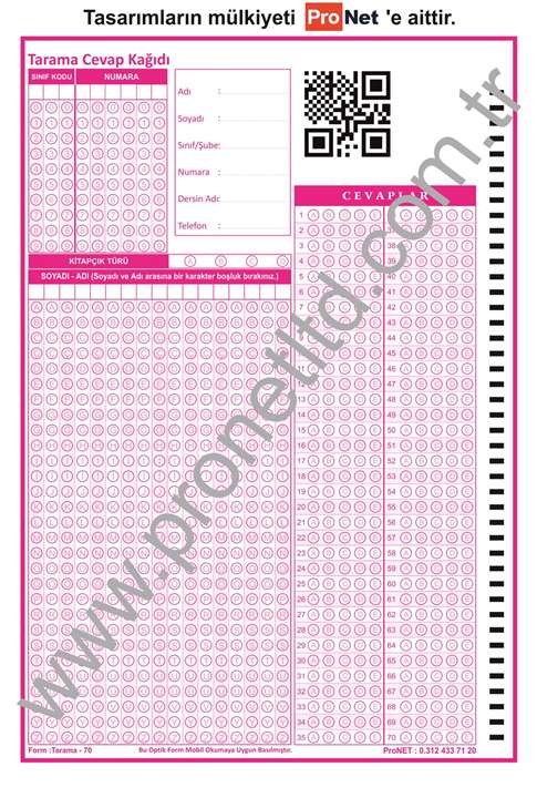 Tarama Optik Formu Lise  (70 Soruluk)