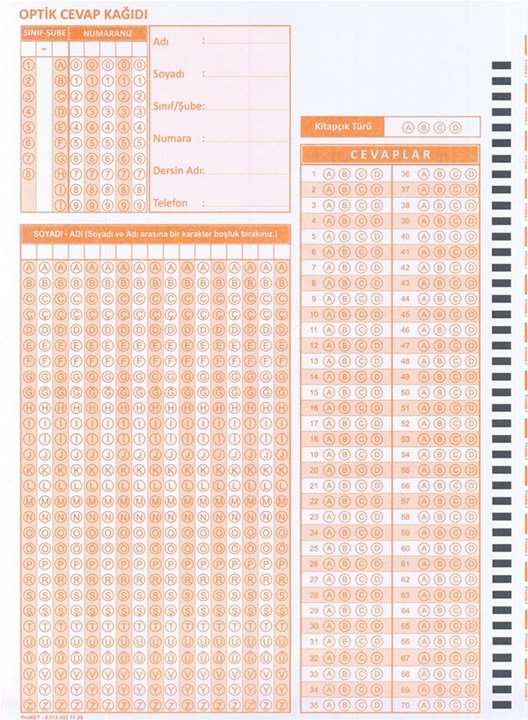 Tarama Optik Formu (70 Soruluk) (İlkokul - Ortaokul )